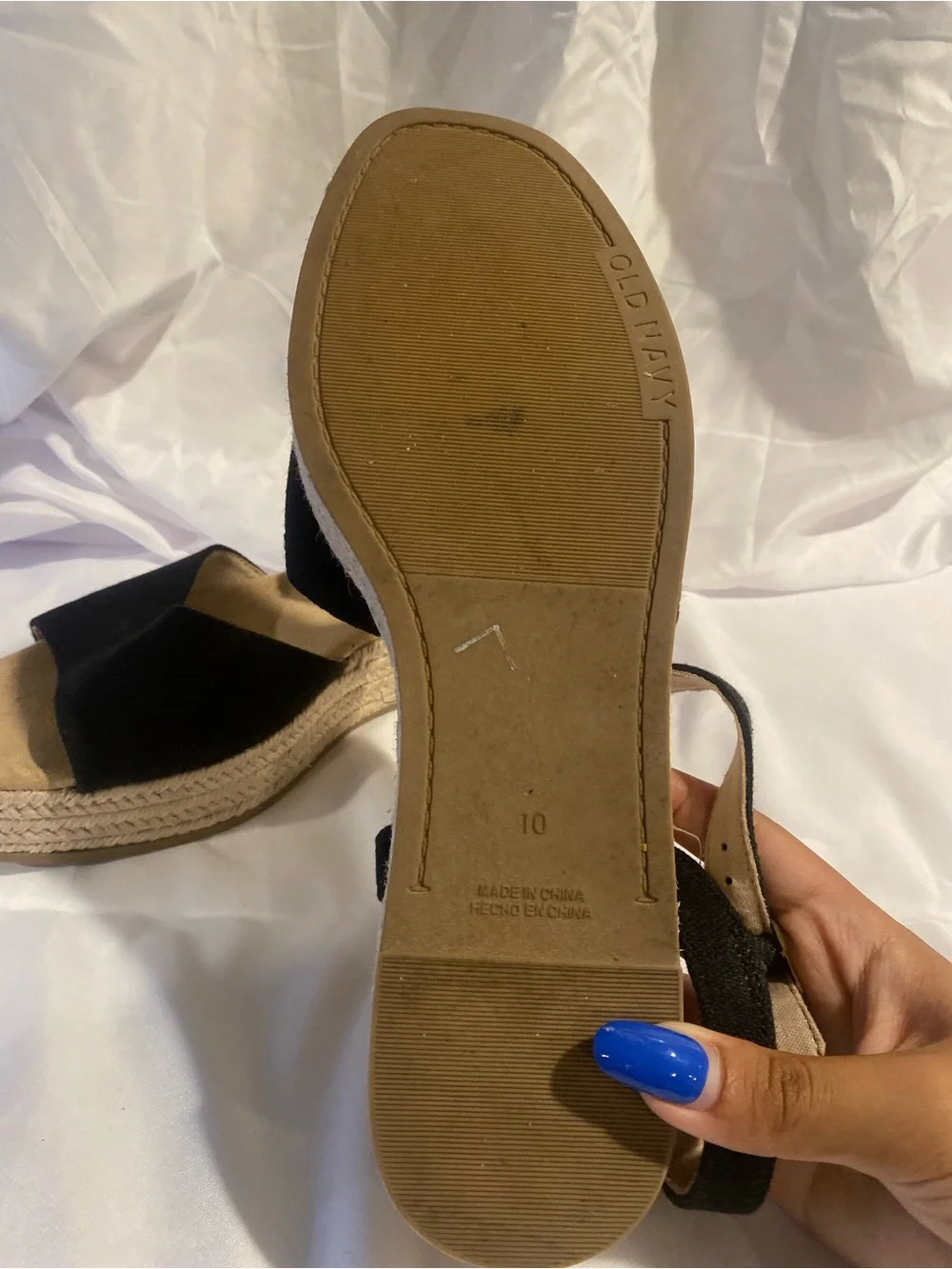 Old Navy Women’s Black Linen Espadrille Wedge Sandals Ankle Strap Buckle 10